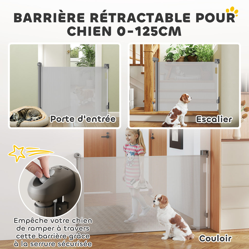 Barrière rétractable pour chien largeur 149 cm verrouillage automatique - gris-3