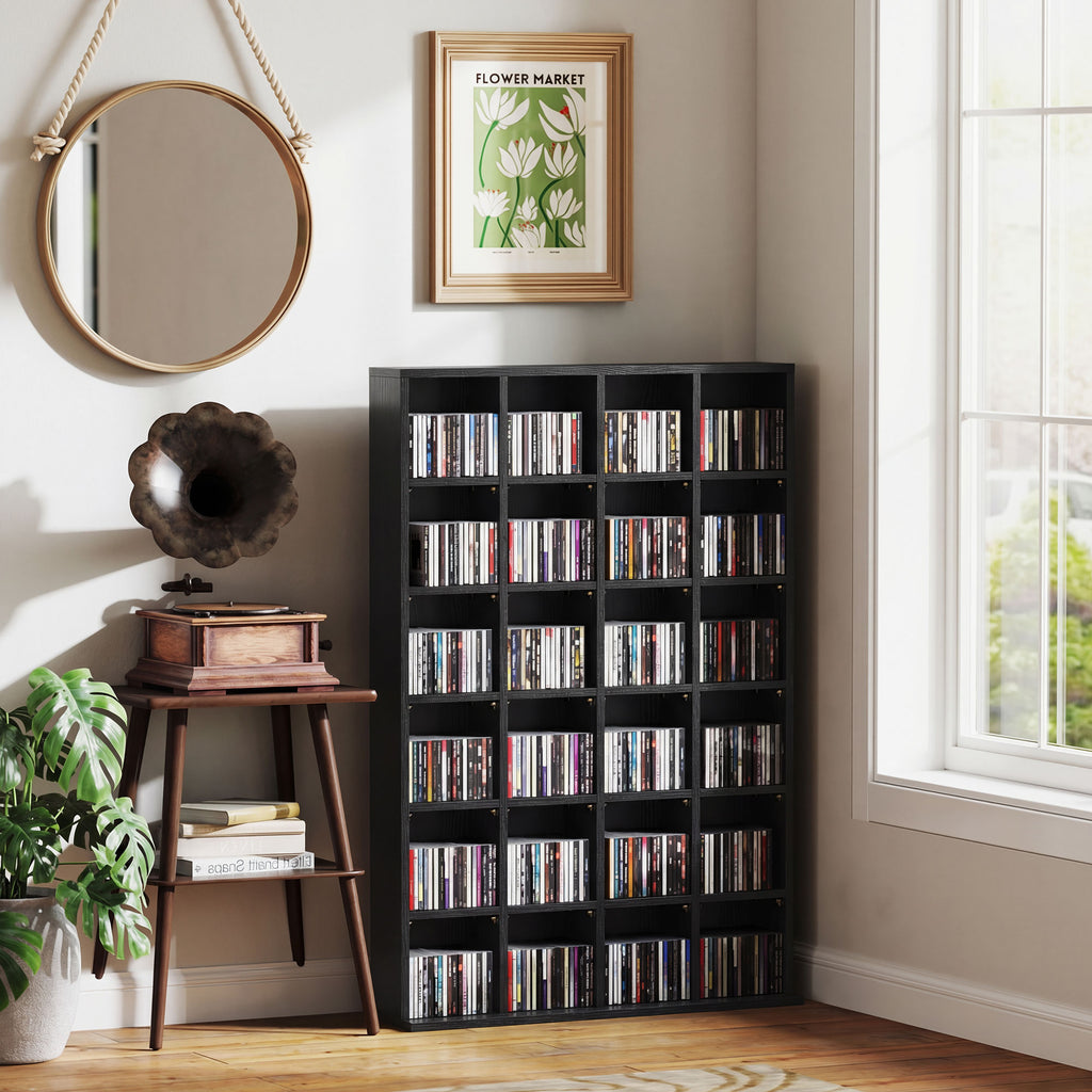 Meuble de rangement multimédia 456 CD/ 336 DVD - bibliothèque en bois avec étagères réglables, 89 x 130,5 cm, noir-6