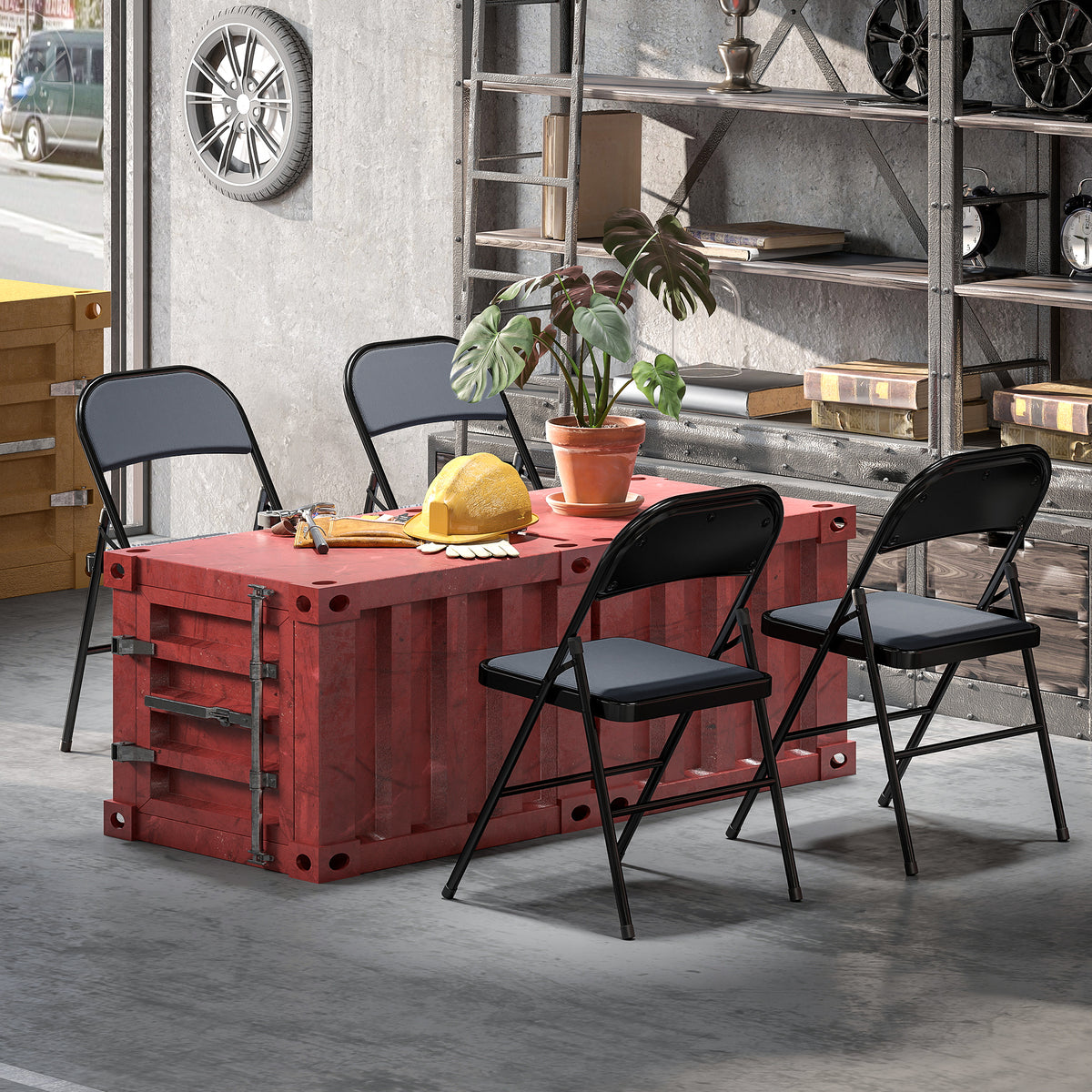 Lot de 4 chaises pliantes chaises de salle à manger portables cadre en acier 45 x 46 x 78 cm gris-7