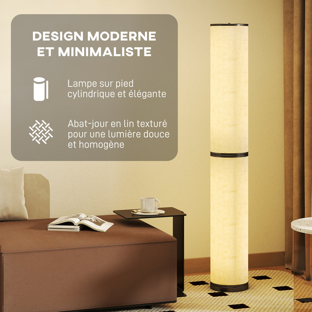Lampadaire LED, lampadaire sur pied salon à intensité variable, télécommande magnétique, Ø 20 x 135 cm, beige-4