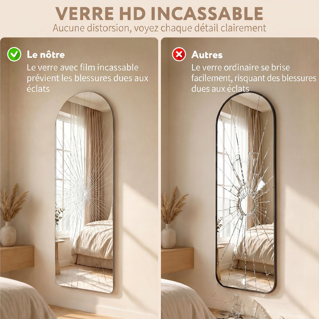 Grand miroir mural 120 x 40 cm avec éclairage LED miroir arqué, intensité variable et 3 couleurs d'éclairage transparent-6