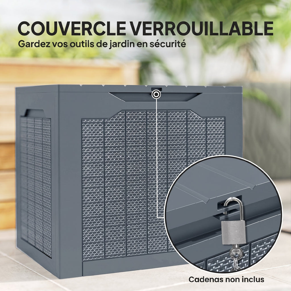 Coffre de Rangement Extérieur 97L avec Poignées Encastrées, Malle de Rangement Extérieur Étanche, 56x41x50cm, Gris Clair-5