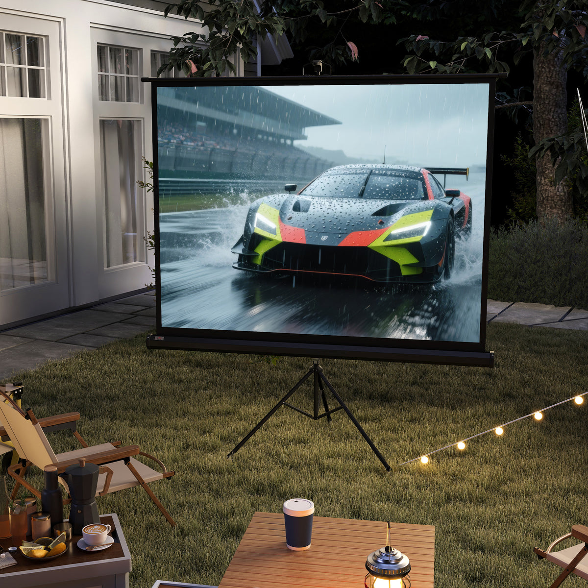 Écran de projection 84 pouces avec support trépied hauteur réglable, écran 4K HD 4:3, en intérieur/à l'extérieur-8