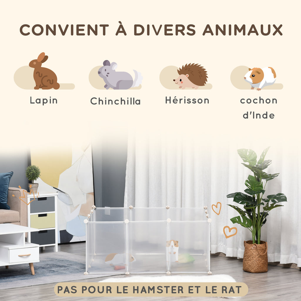 Enclos parc modulable pour petits animaux 12 panneaux pour lapin, hamster, chiot, cochon 105 x 105 x 45 cm blanc-4