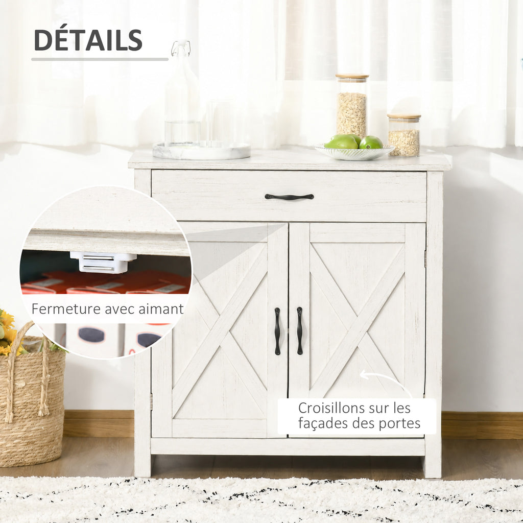 Buffet salon, meuble de rangement avec tiroir, 2 portes de grange et étagère réglable, 80 x 39,7 x 80 cm, blanc-6