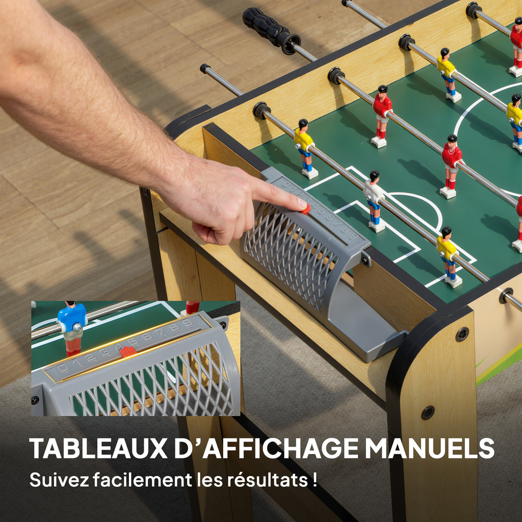 Baby-Foot Enfant 18 Joueurs 2 Balles, Barres 360°, Poignées Antidérapantes, Compteurs de Score, 75x66x75cm, Bois Naturel-5