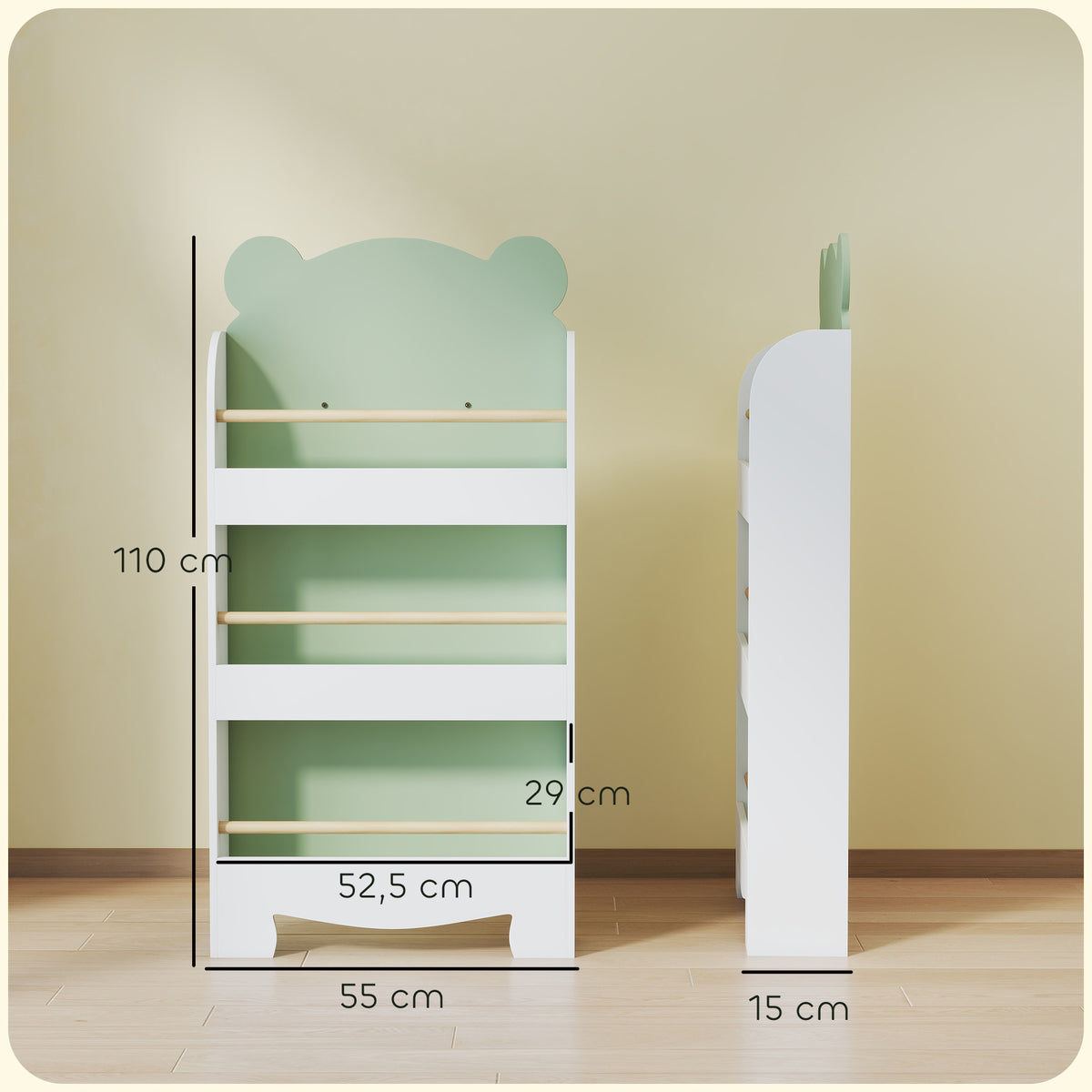 Bibliothèque pour enfant, rangement livre enfant 3 niveaux pour salle de jeux, chambre d'enfant, vert-2