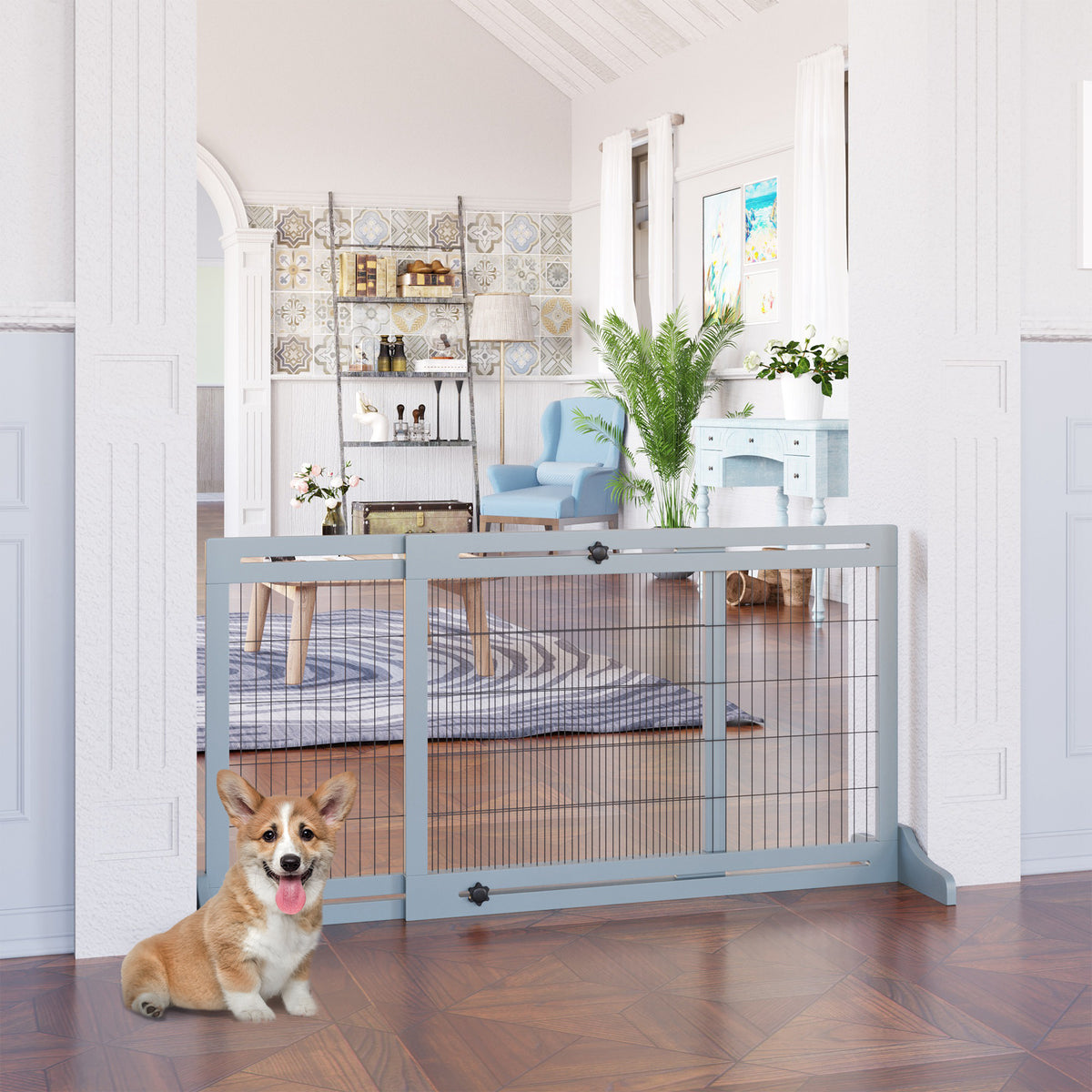 Barrière de sécurité pour chien extensible longueur réglable 104-183 x 36 x 69 cm pin bleu-9