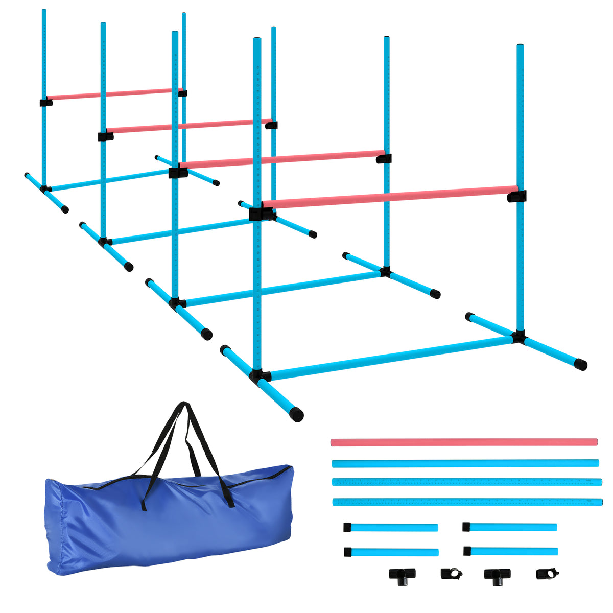 Agility Sport pour Chiens, Set de 4 Obstacles Professionnels avec Système de Maintien au Sol, 99x65x94cm, Bleu Clair-0