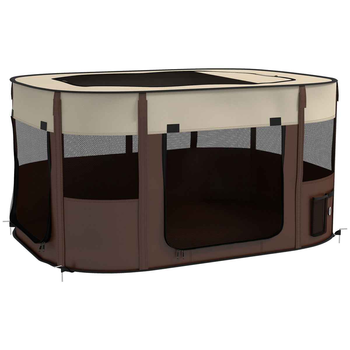 Parc pliable pour animaux de compagnie parc pour chiots en tissu Oxford avec fenêtres et portes sac de rangement marron-0