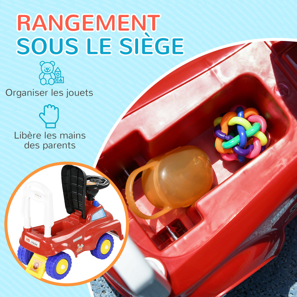 Porteur trotteur Enfants véhicule à pousser camion de pompier 18-36 Mois Coffre phares musique rouge-5