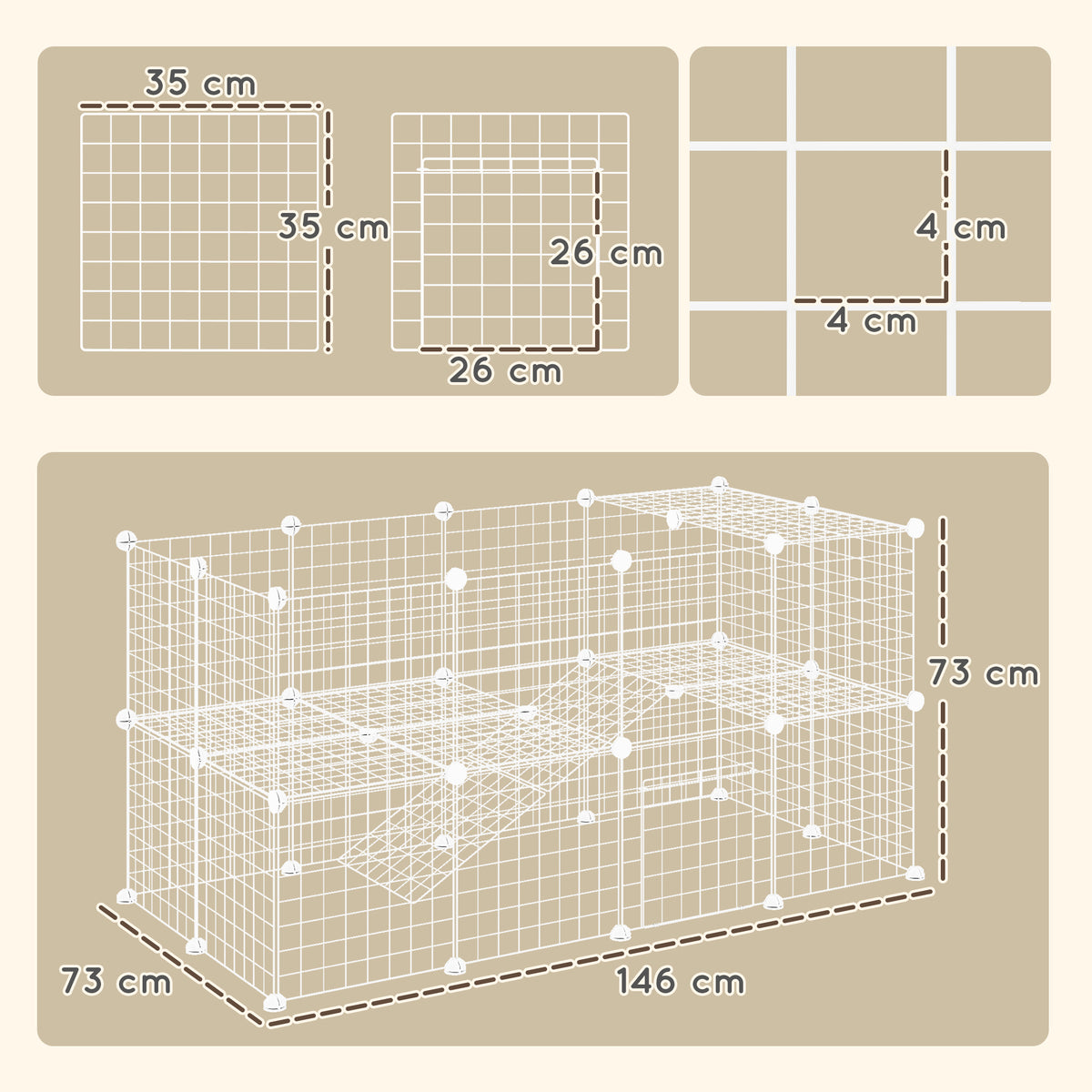 Cage parc clôture pour animaux domestiques enclos pour petits animaux modulable 2 niveaux fil en acier 146x73x73cm blanc-2