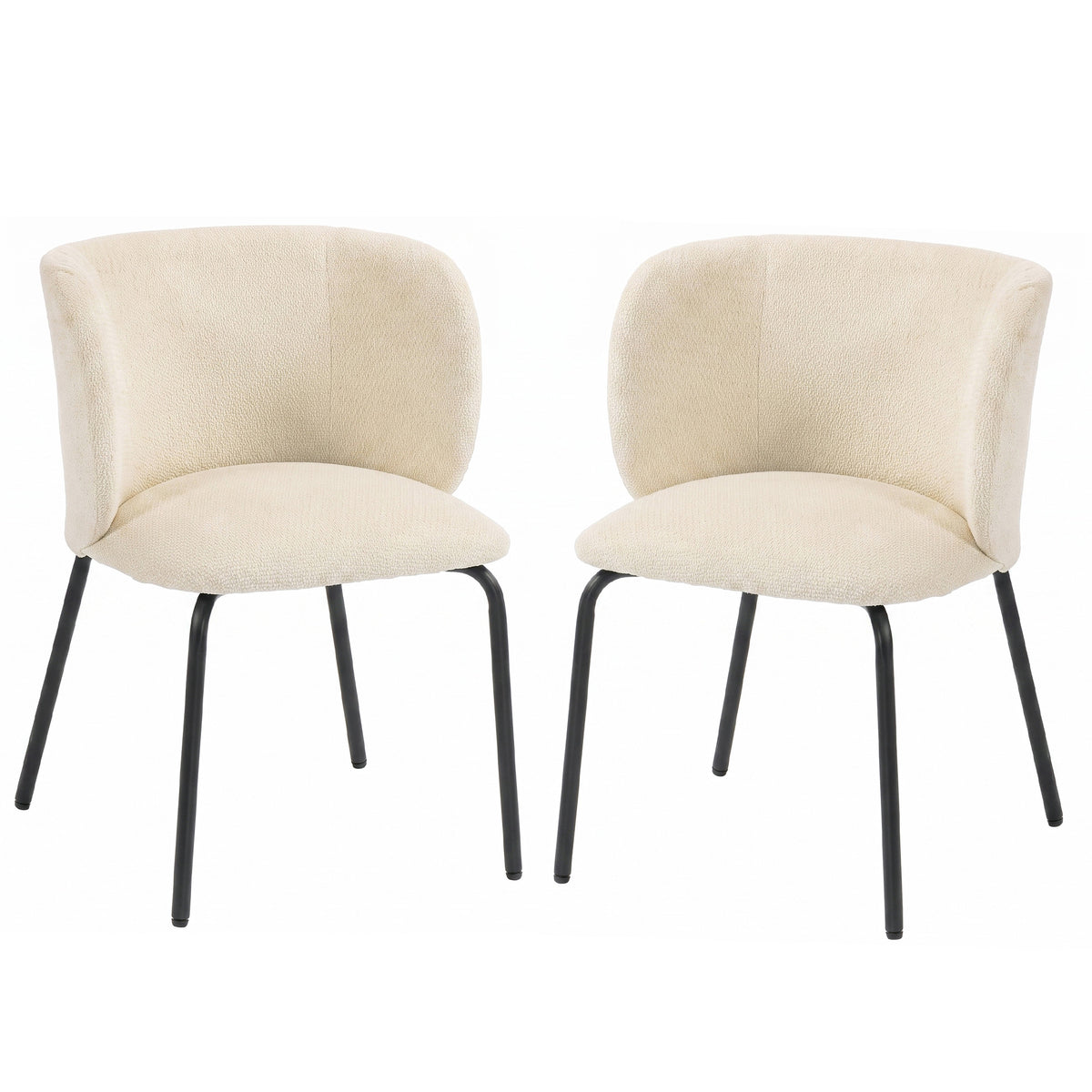 Lot de 2 Chaises Salle à Manger Rembourrées en Chenille, Dossier Incurvé, Pieds Métal, Style Moderne, 57x58x77cm, Beige-0