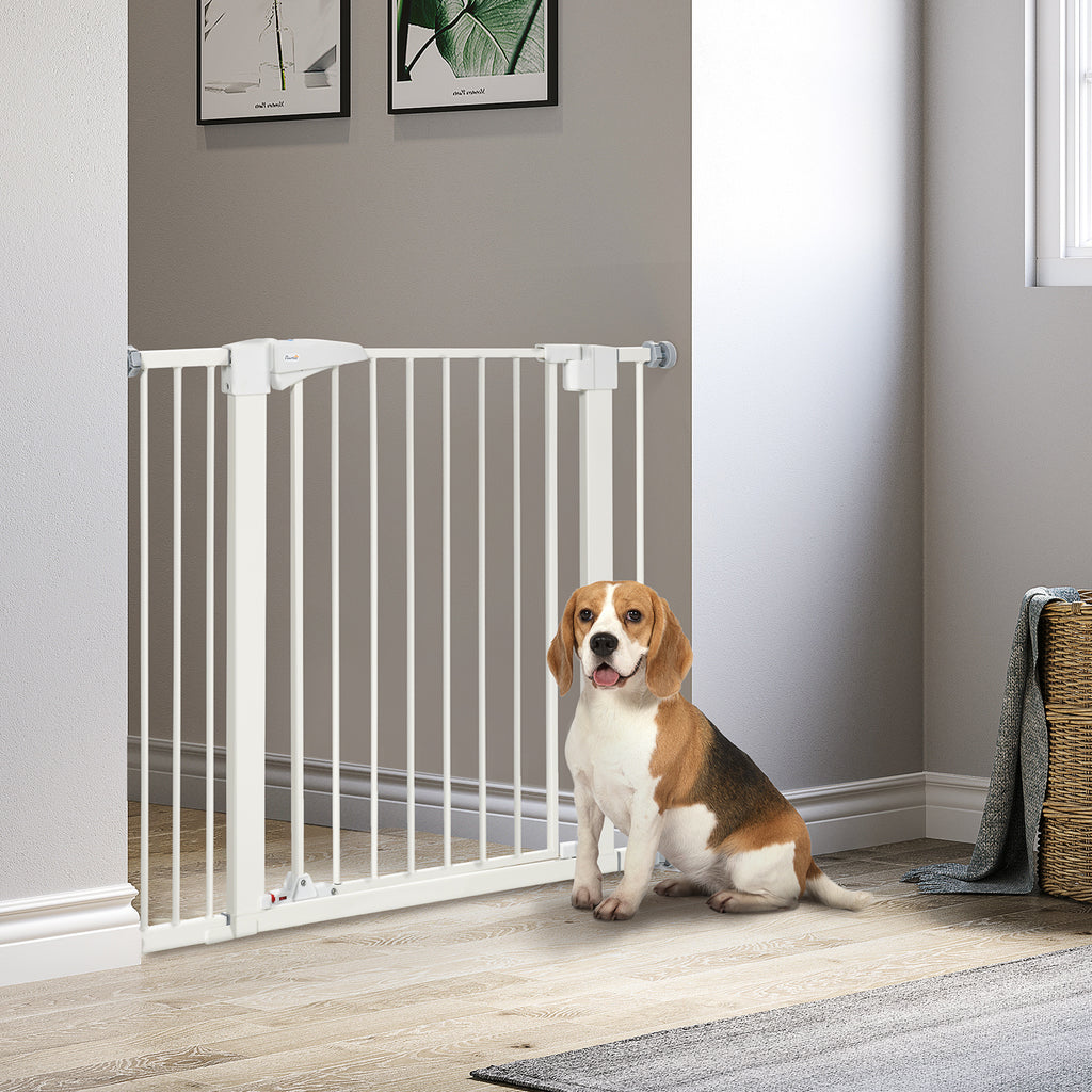 Barrière de sécurité pour chien animaux sans perçage avec fermeture automatique largeur 76-103 cm blanc-1