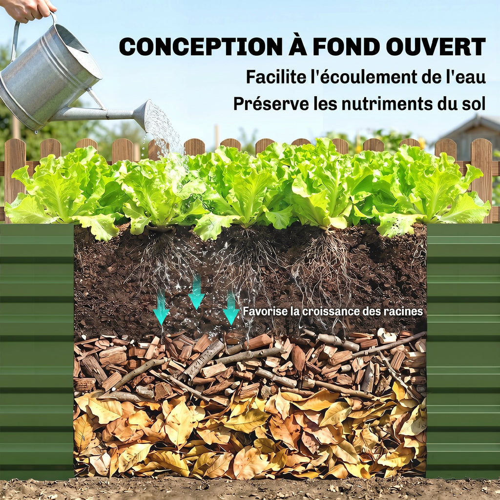 Carré potager de jardin rectangulaire tubes de renforcement acier galvanisé 180 x 90 x 59 cm-5