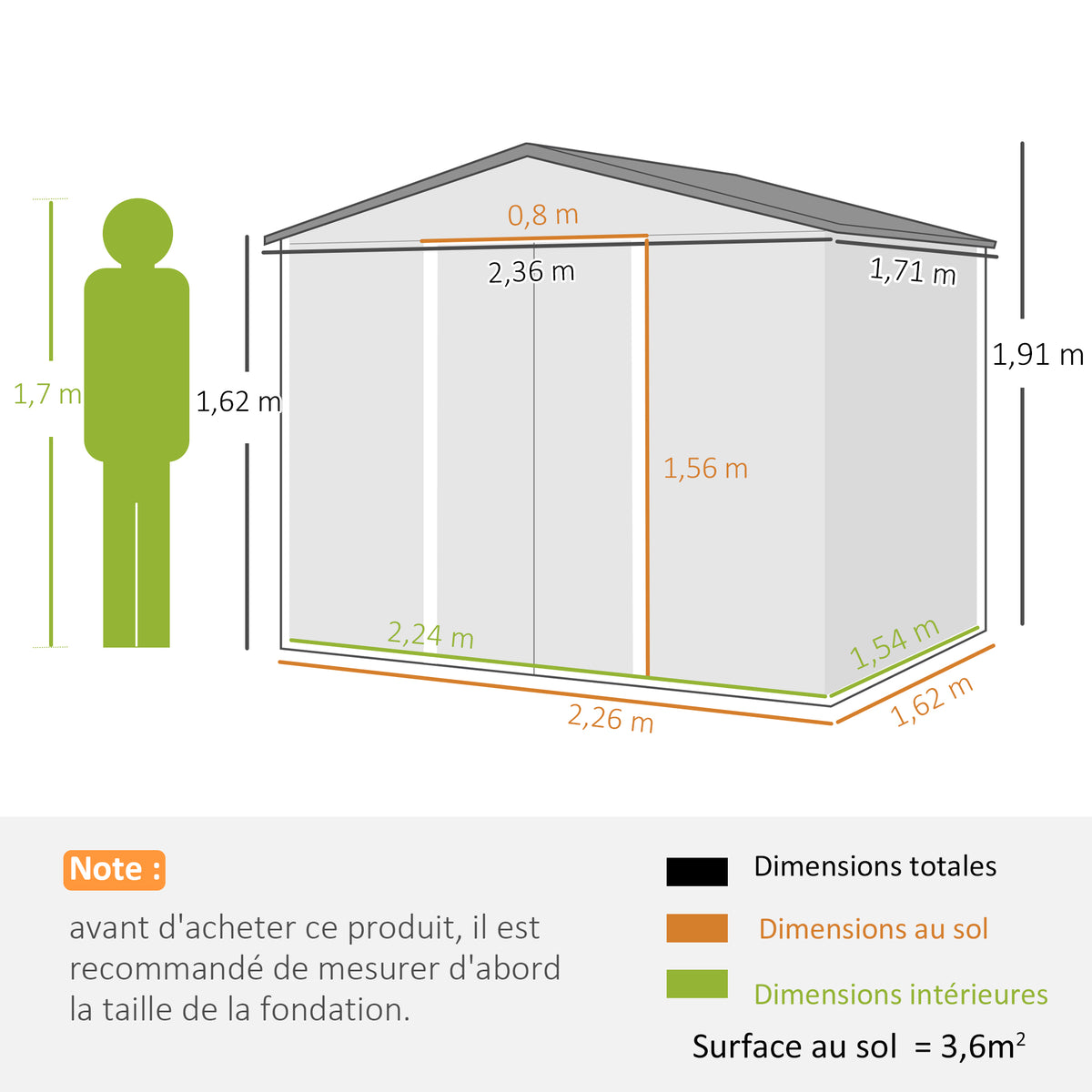 Abri de Jardin en Acier 3,6 m² Toit Incliné 4 Aérations Portes Coulissantes Verrouillables 236x171x191cm, Marron Foncé-2