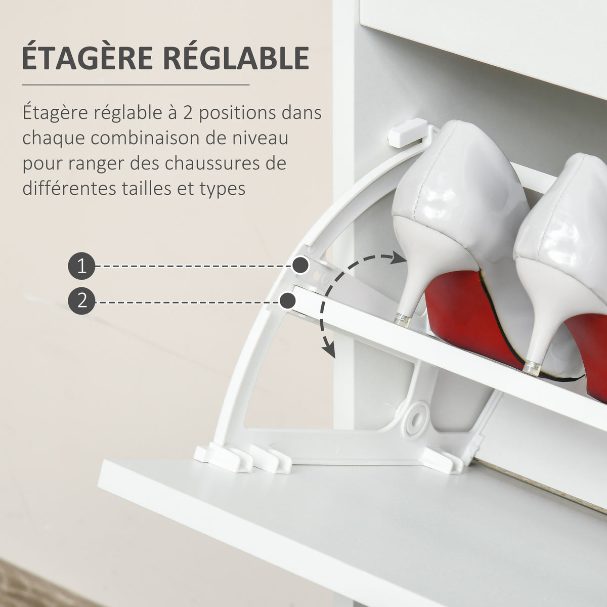 Armoire à Chaussures Meuble à Chaussures Rangement dim. 98L x 24l x 83H cm 4 Portes abattantes Double Niveau MDF Blanc-3
