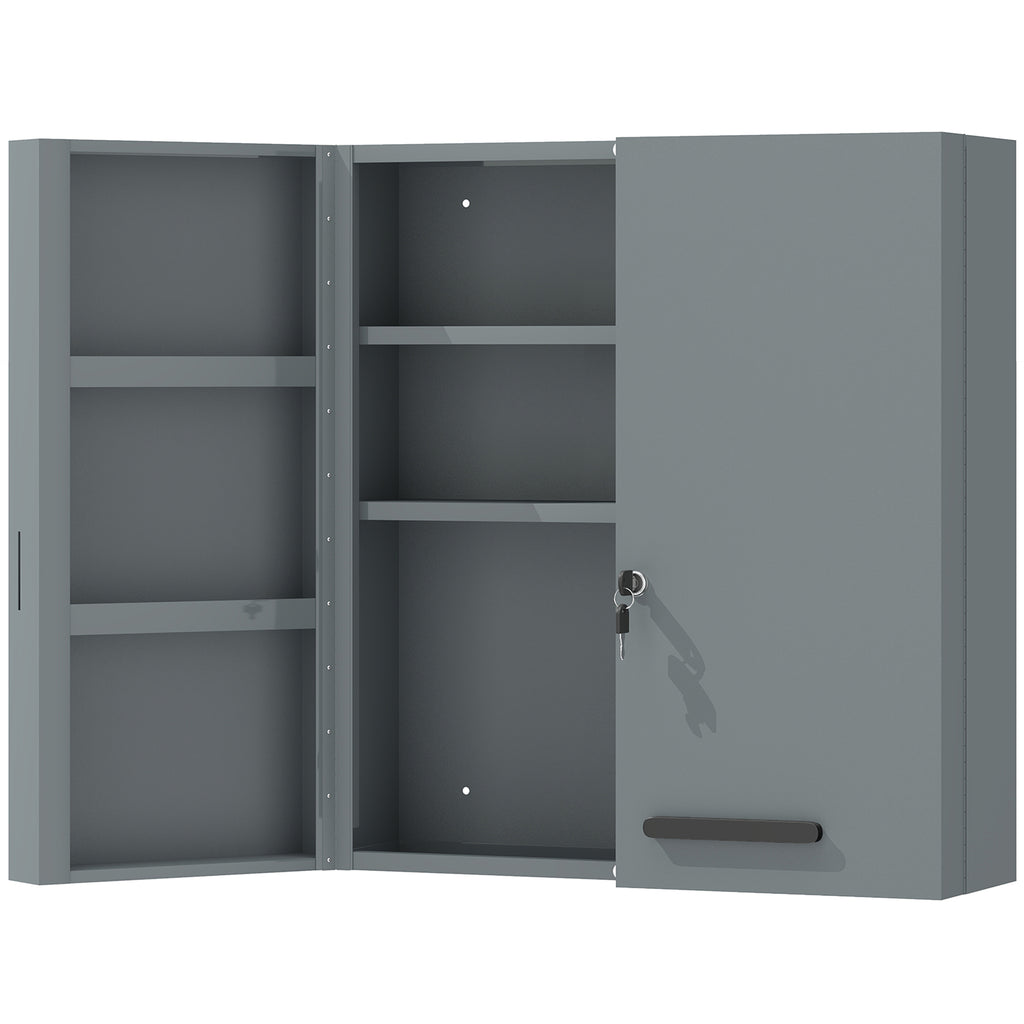 Armoire à pharmacie 6 étagères avec serrure et 2 clés de sécurité, 55x18x60 cm, gris-0