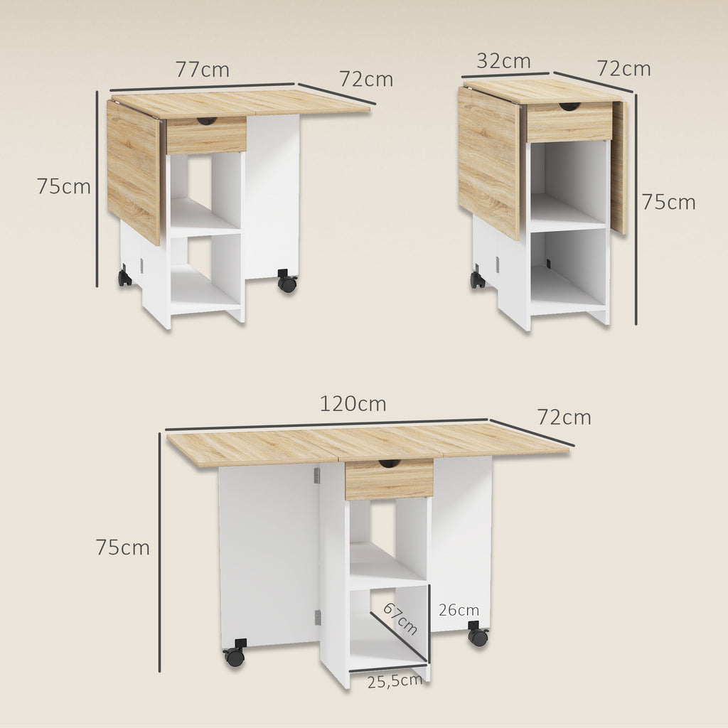 Table à manger pliante table de cuisine extensible pour 2 à 4 personnes 2 abattants 120 x 72 x 75 cm chêne-2