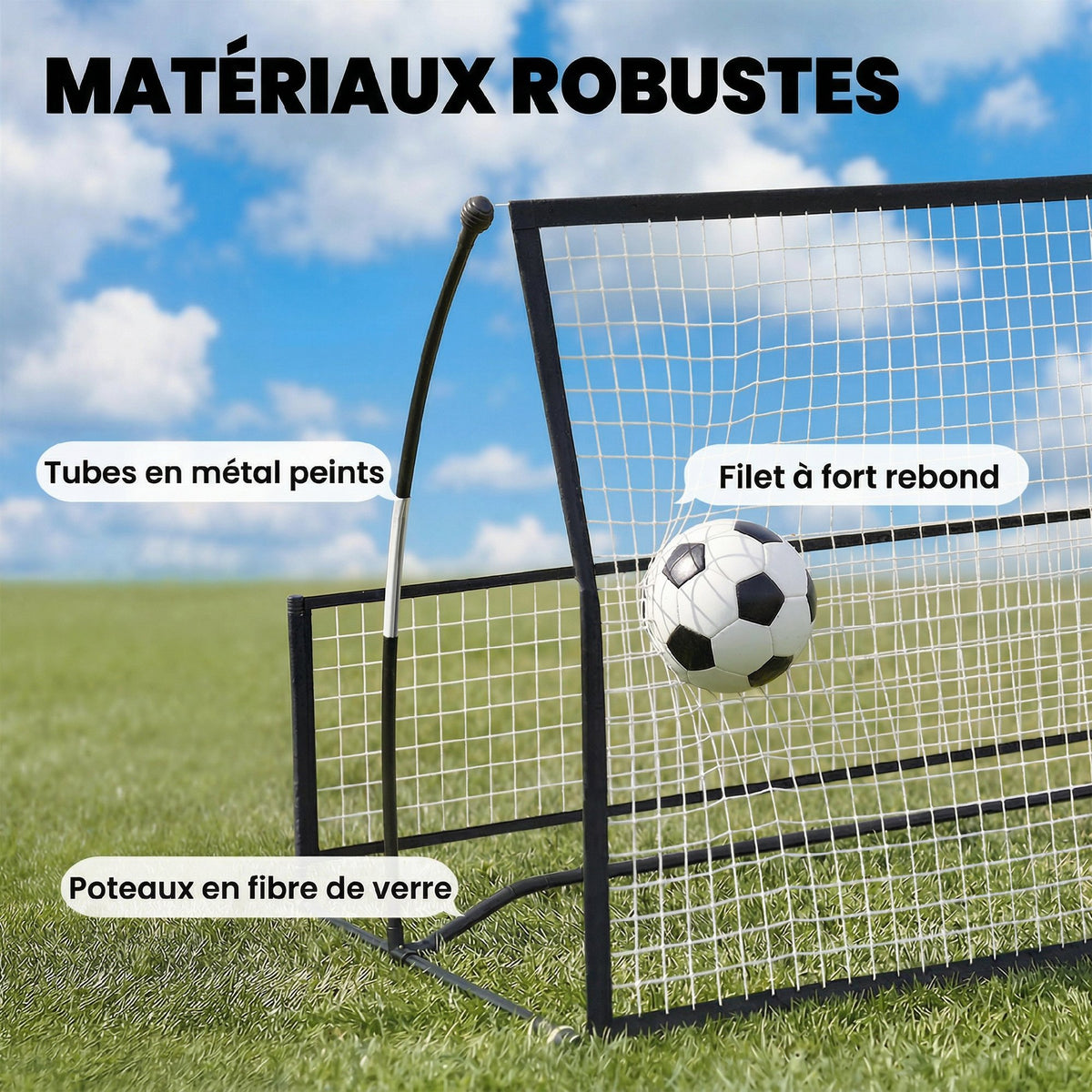 Filet de Rebond Football Portable 2-en-1, Double Face, avec Sac de Transport et Piquets de Sol, 200x94x122/52cm, Noir-4