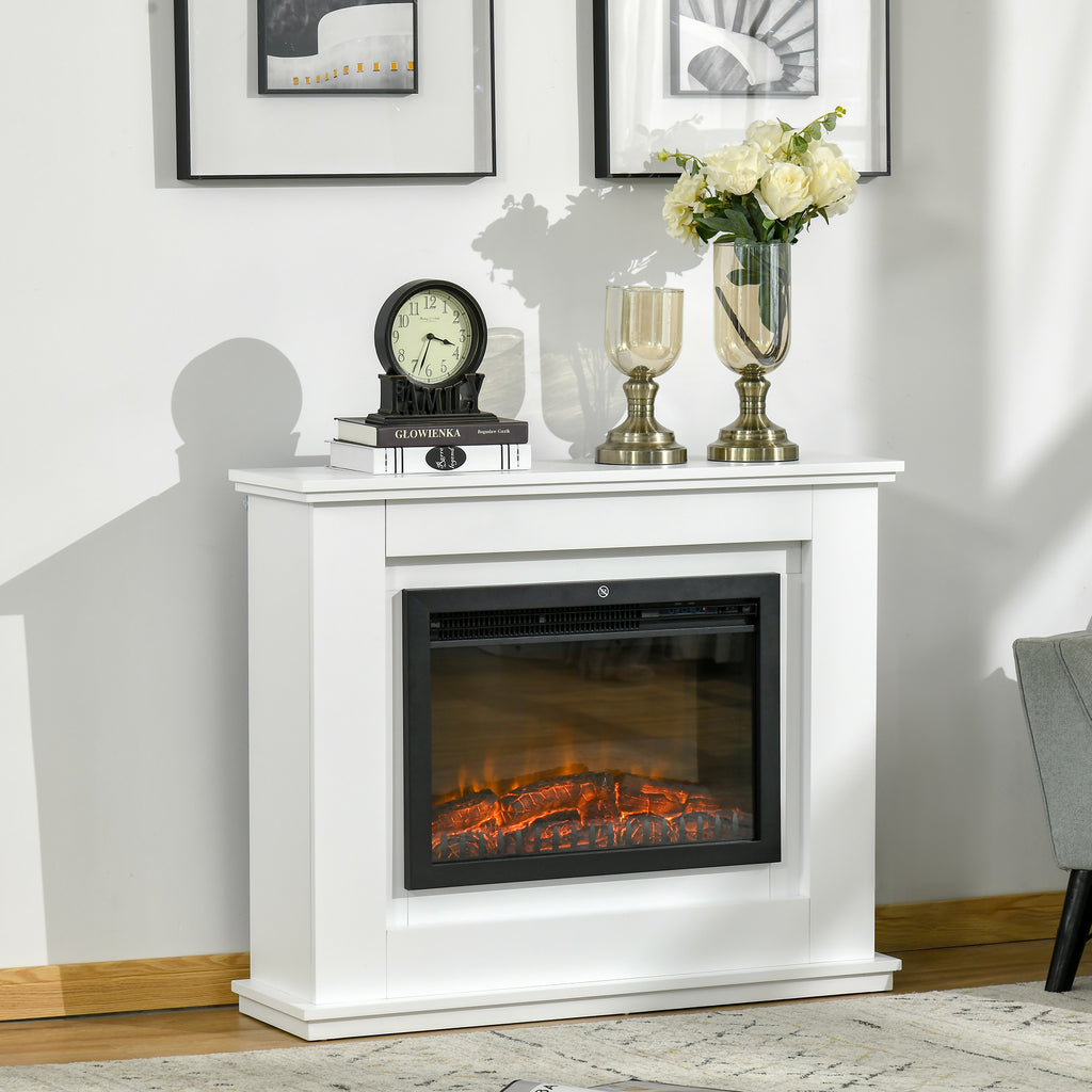 Cheminée électrique Grande Taille 2000 W Effet Flammes LED minuterie température luminosité réglables télécommande fournie Blanc-1