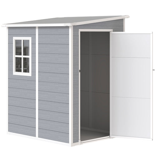 Abri de jardin 1,54 m² pour outils porte verrouillable, aération et fenêtre dim. 122L x 149l x 192/177H cm, gris-0