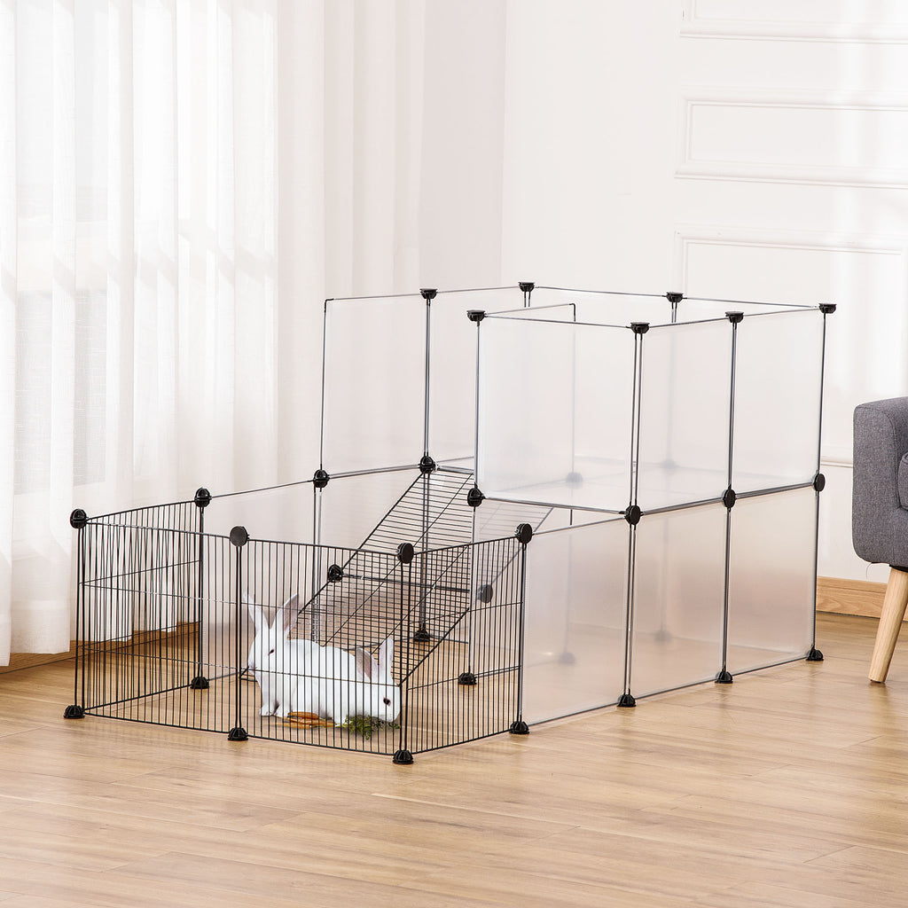 Enclos pour petits animaux design DIY cage modulable pour cochon d'Inde lapin chinchillas petits animaux domestiques 27 panneaux noir-9