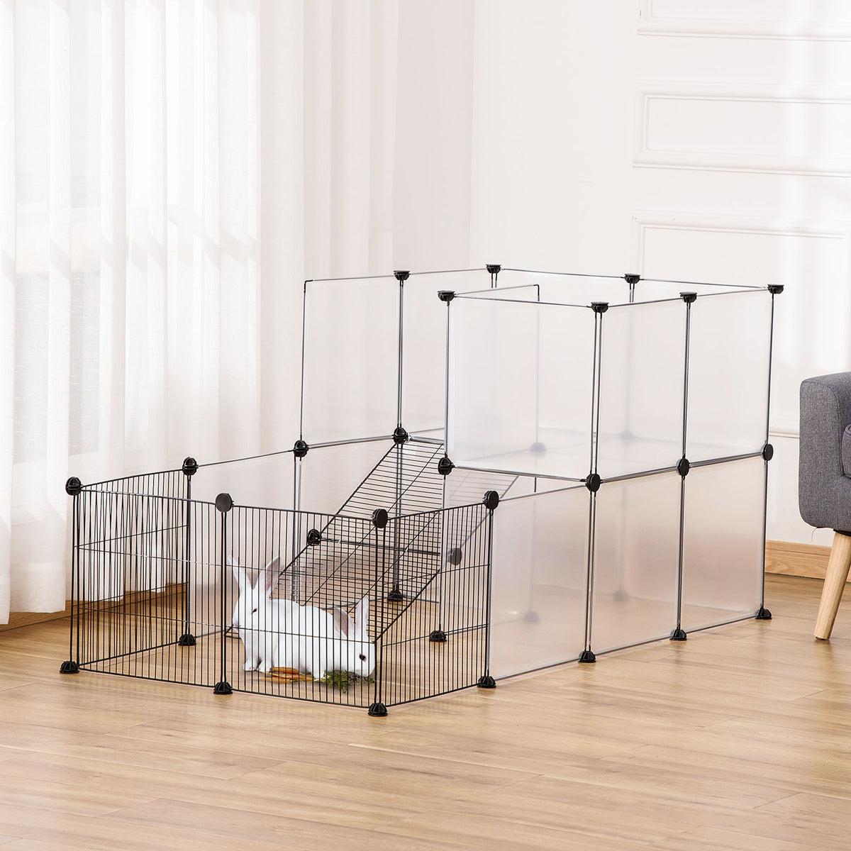 Enclos pour petits animaux design DIY cage modulable pour cochon d'Inde lapin chinchillas petits animaux domestiques 27 panneaux noir-9