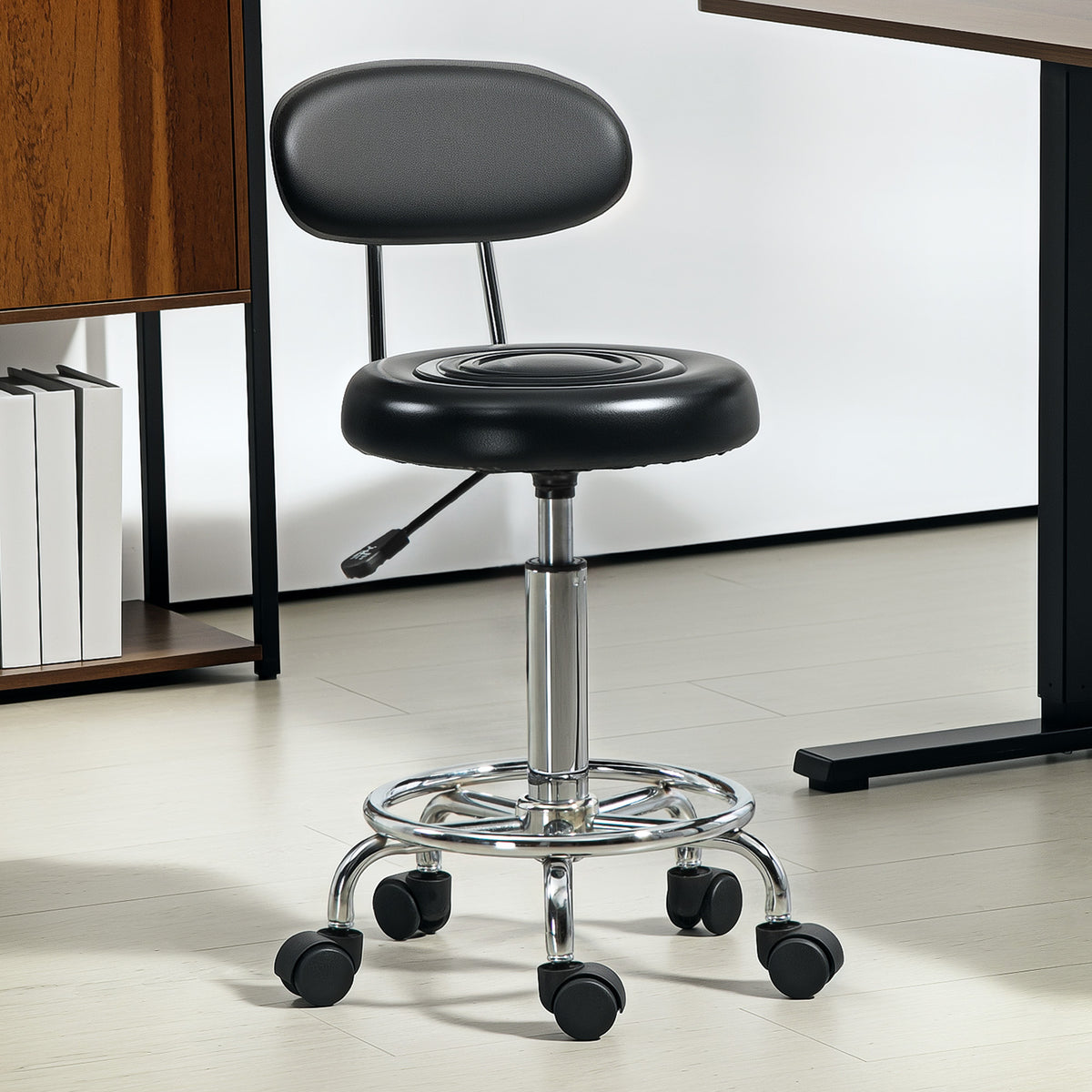 Tabouret à roulettes, tabouret de massage avec hauteur réglable 70-86 cm et dossier, pivotant 360°, noir-1