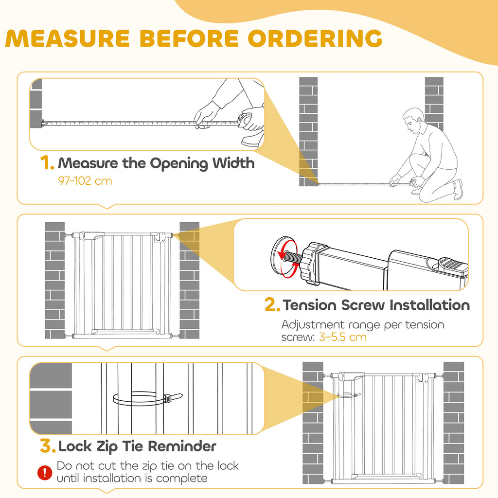 Barrière de sécurité pour chiens et bébés 76 à 102 cm avec extension fixation par pression sans perçage blanc-8