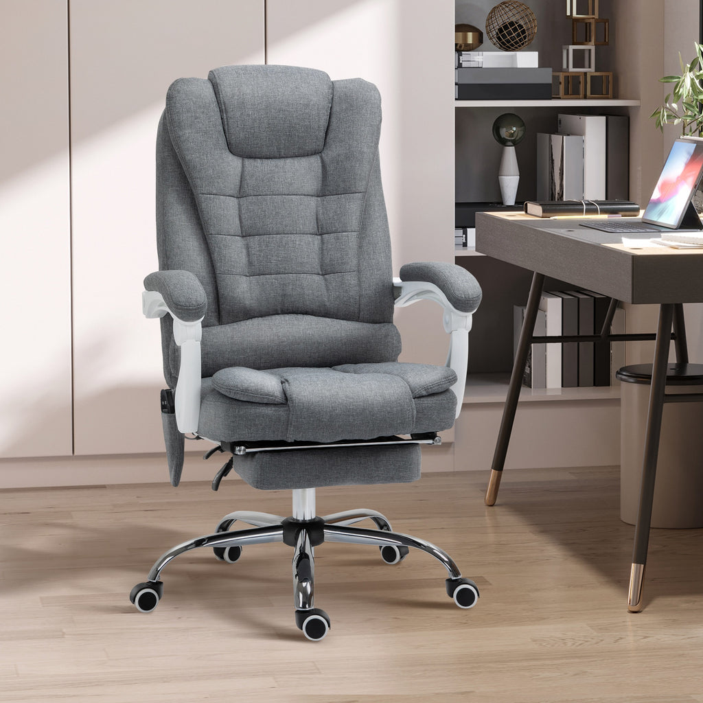 Fauteuil de bureau direction massant chauffant hauteur réglable dossier inclinable toile de lin gris-9
