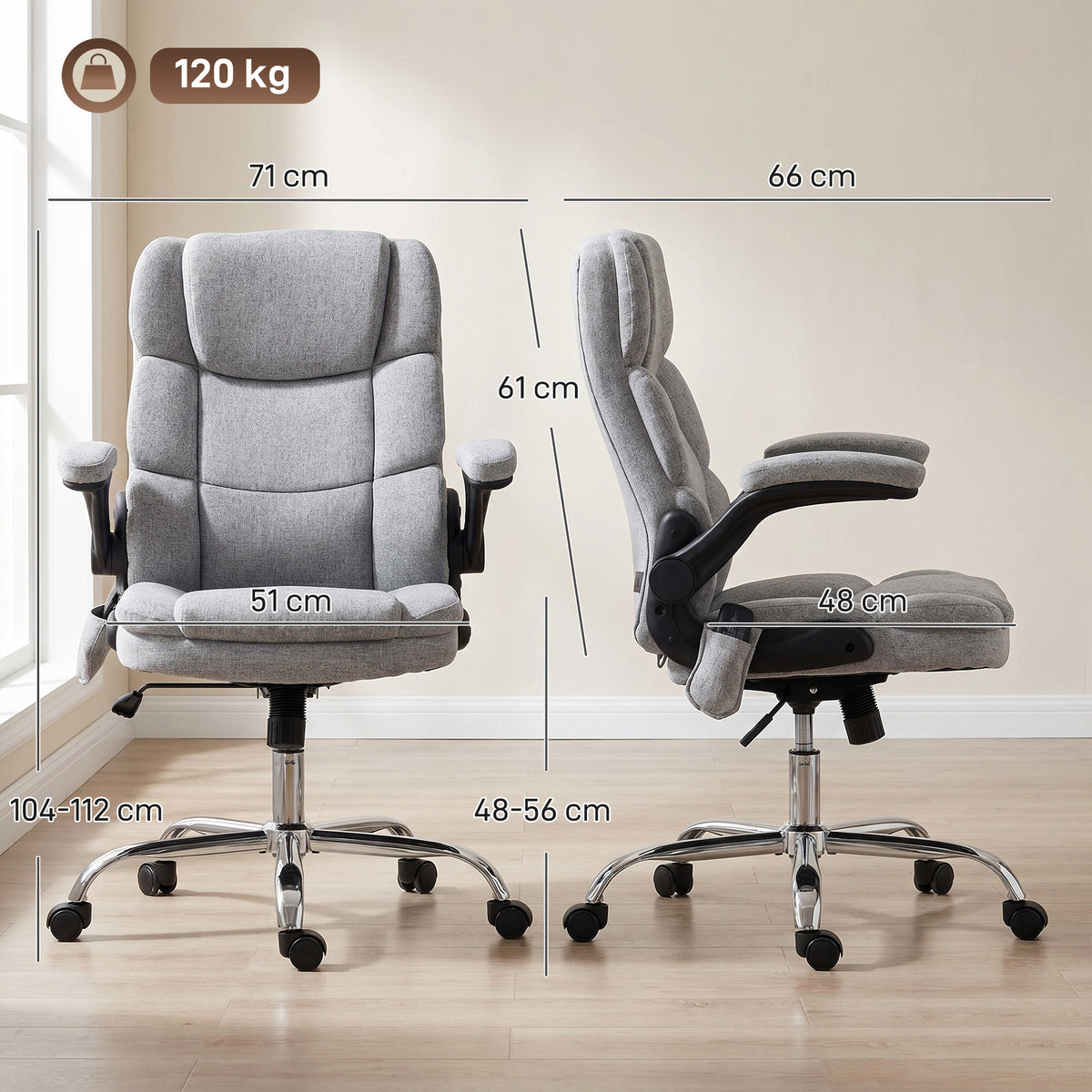 Fauteuil de bureau massant et chauffant, chaise de bureau ergonomique avec hauteur réglable, fonction à bascule, gris-2