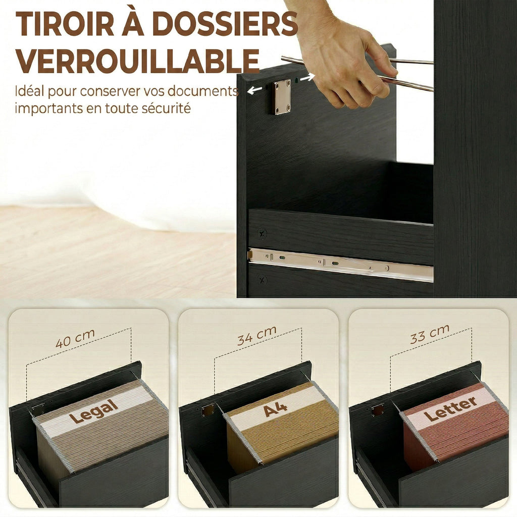 Bureau d'ordinateur avec bibliothèque 4 compartiments et tiroir verrouillable, 126 x 50 x 109 cm, noir-4