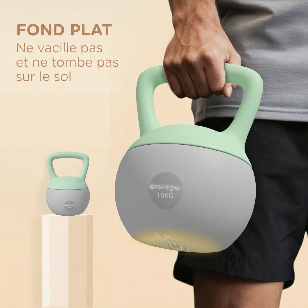 Kettlebell 10kg Haltère avec Poignée Antidérapante pour Fitness Musculation Cardio, Gris et Vert-5