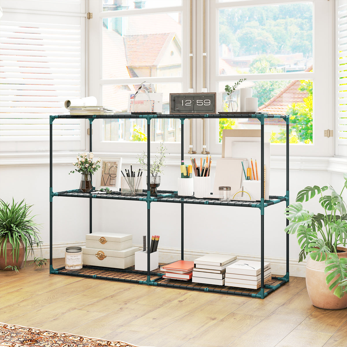Étagère à Fleurs 3 Niveaux en Acier, Support à Plantes Intérieur Extérieur, Charge 20 kg, 143 x 48 x 100 cm, Vert Foncé-6