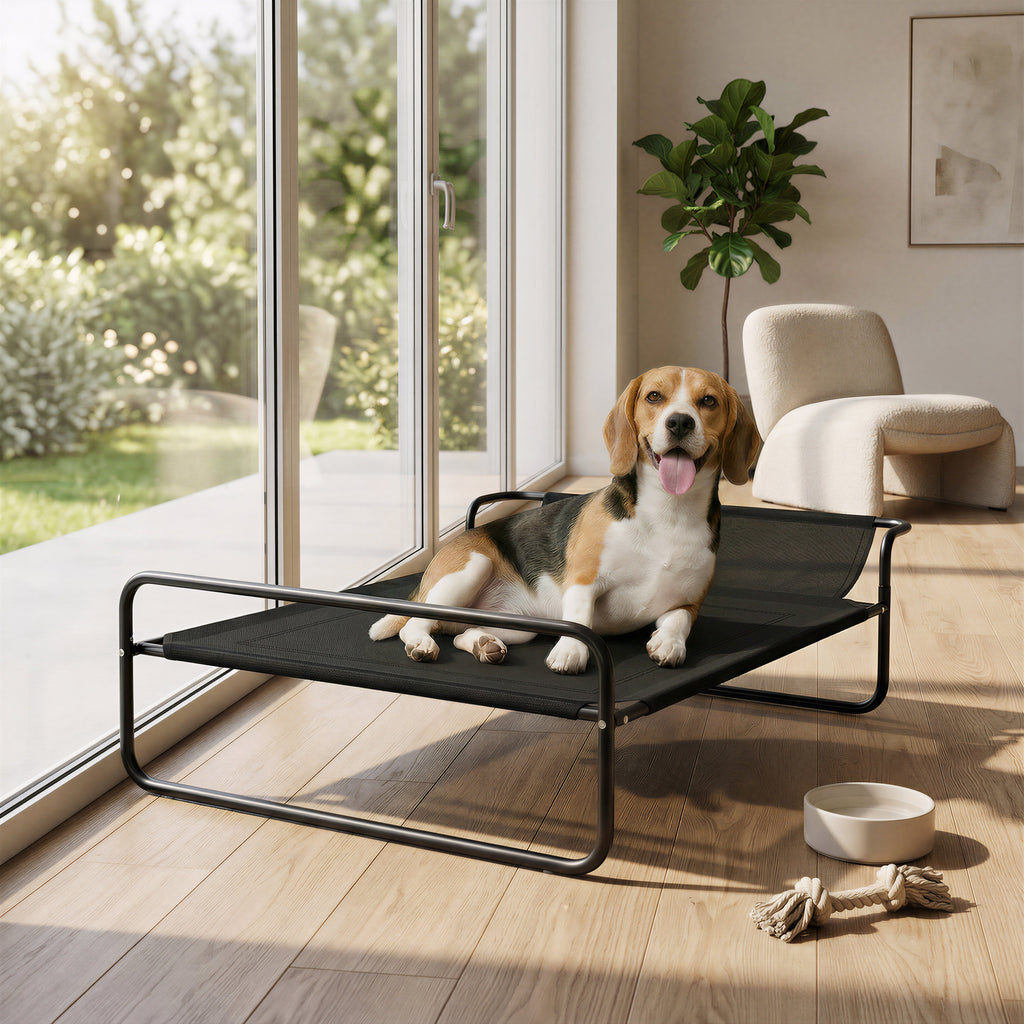 Lit surélevé pour chiens animaux de compagnie avec appui-tête tissu micro-perforé 91 x 69 x 29 cm noir-9
