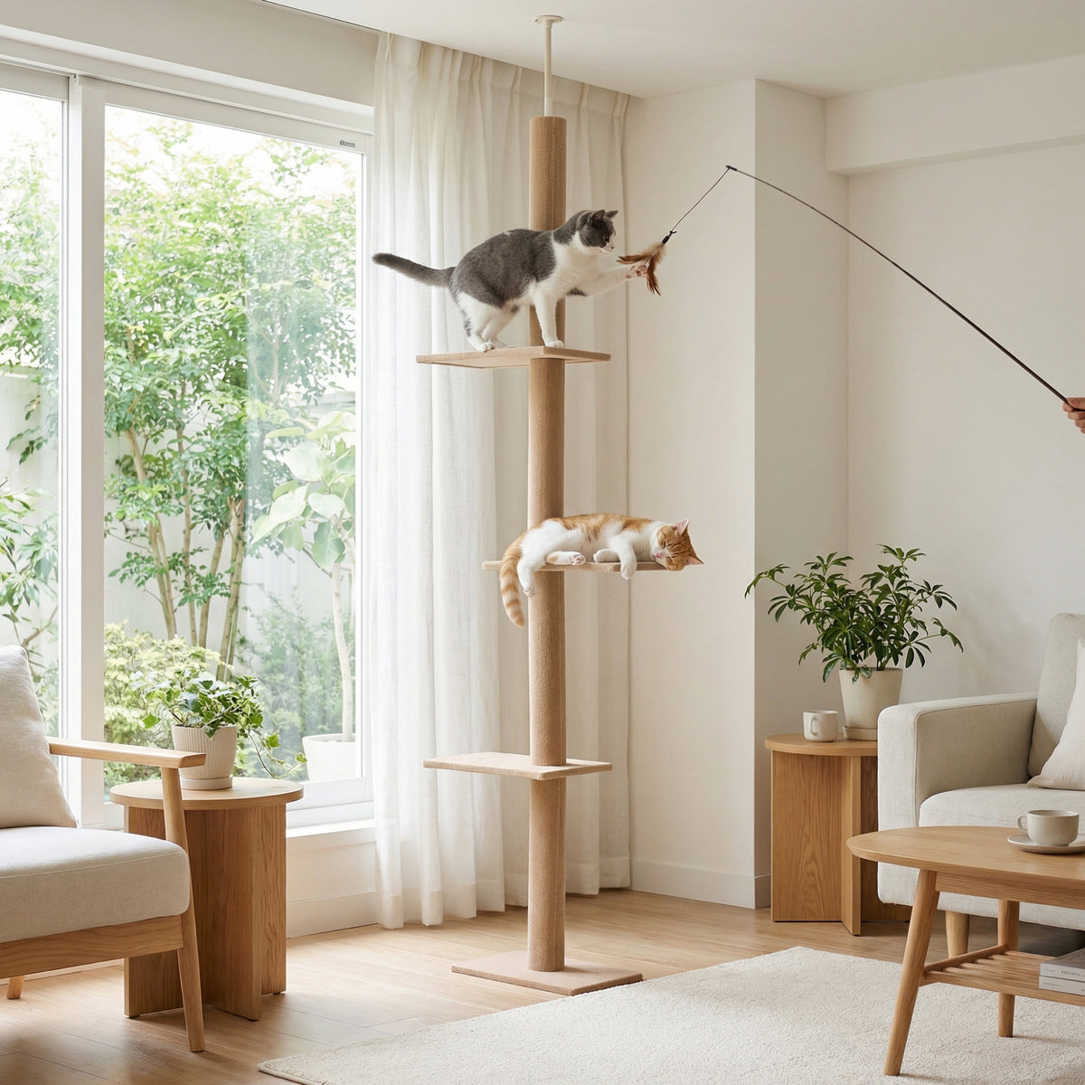 Arbre à chat poteau à griffer hauteur réglable dim. 43L x 27I x 228-260H cm 4 niveaux d'activités marron-1