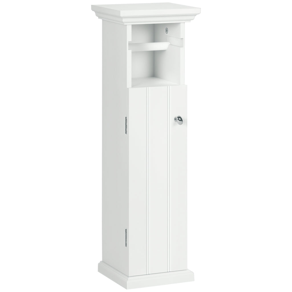 Meuble de salle de bain support papier toilette avec placard et sortie papier en bois blanc-0