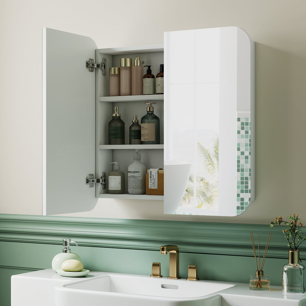 Armoire murale salle de bain avec miroir arqué meuble salle de bain étagère réglable portes miroir 68 x 13 x 66 cm blanc-1