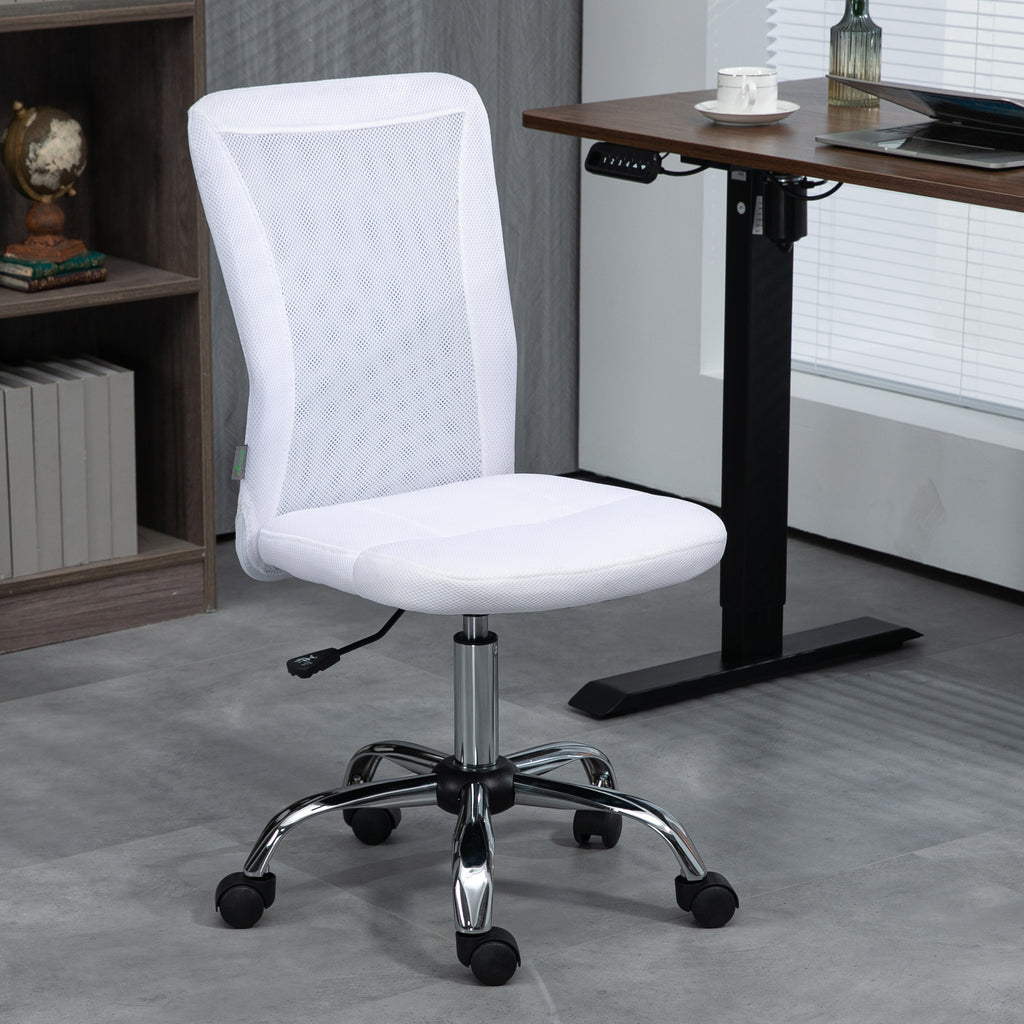 Chaise de bureau ergonomique hauteur réglable piètement chromé pivotant 360° revêtement maille blanc-1