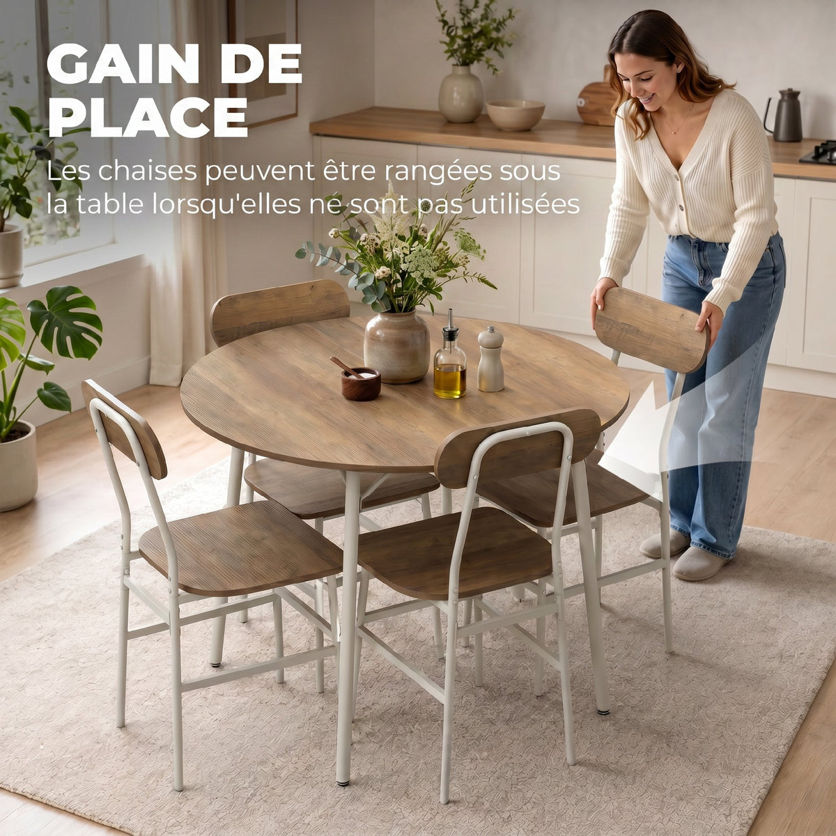 Ensemble table salle à manger avec 4 chaises, table de cuisine avec chaises pour 4 personnes, cadre en métal, naturel-4