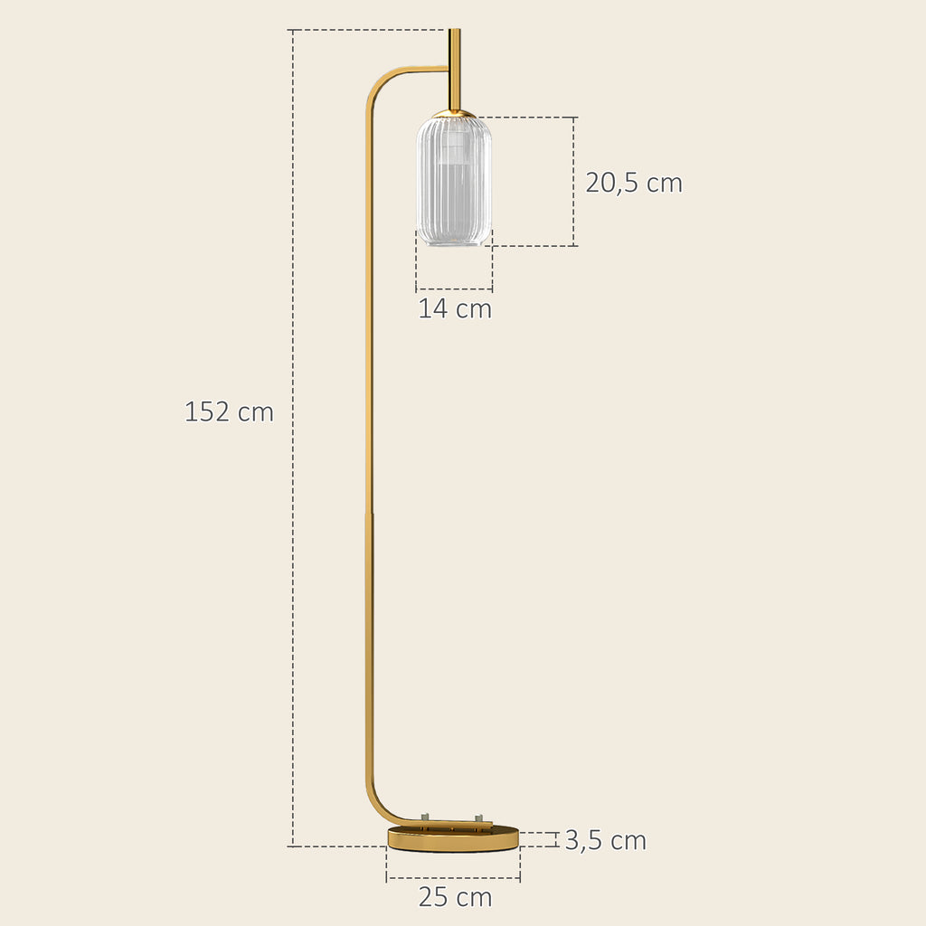 Lampadaire sur pied salon lampe sur pied avec abat-jour en verre texturé interrupteur à pied 29 x 25 x 152 cm métal or-2