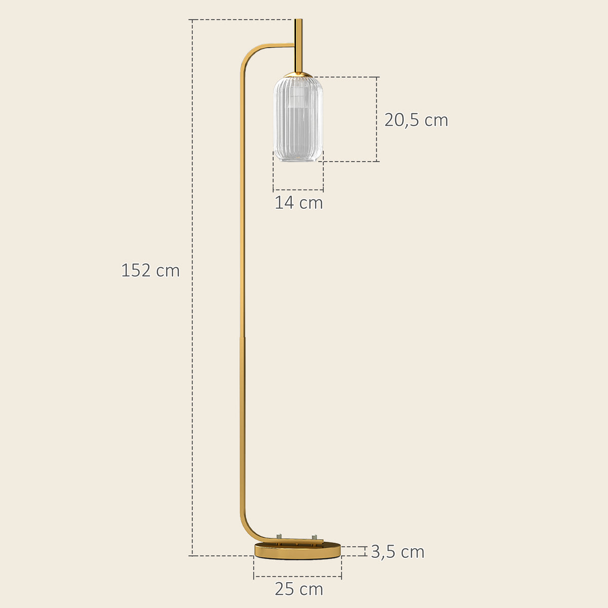 Lampadaire sur pied salon lampe sur pied avec abat-jour en verre texturé interrupteur à pied 29 x 25 x 152 cm métal or-2