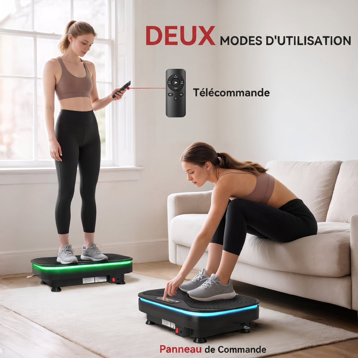 Plateforme Vibrante avec Lumières, Bluetooth, 3 Programmes, 99 Vitesses, Télécommande, Écran LED, 47x32x12cm, Noir-5