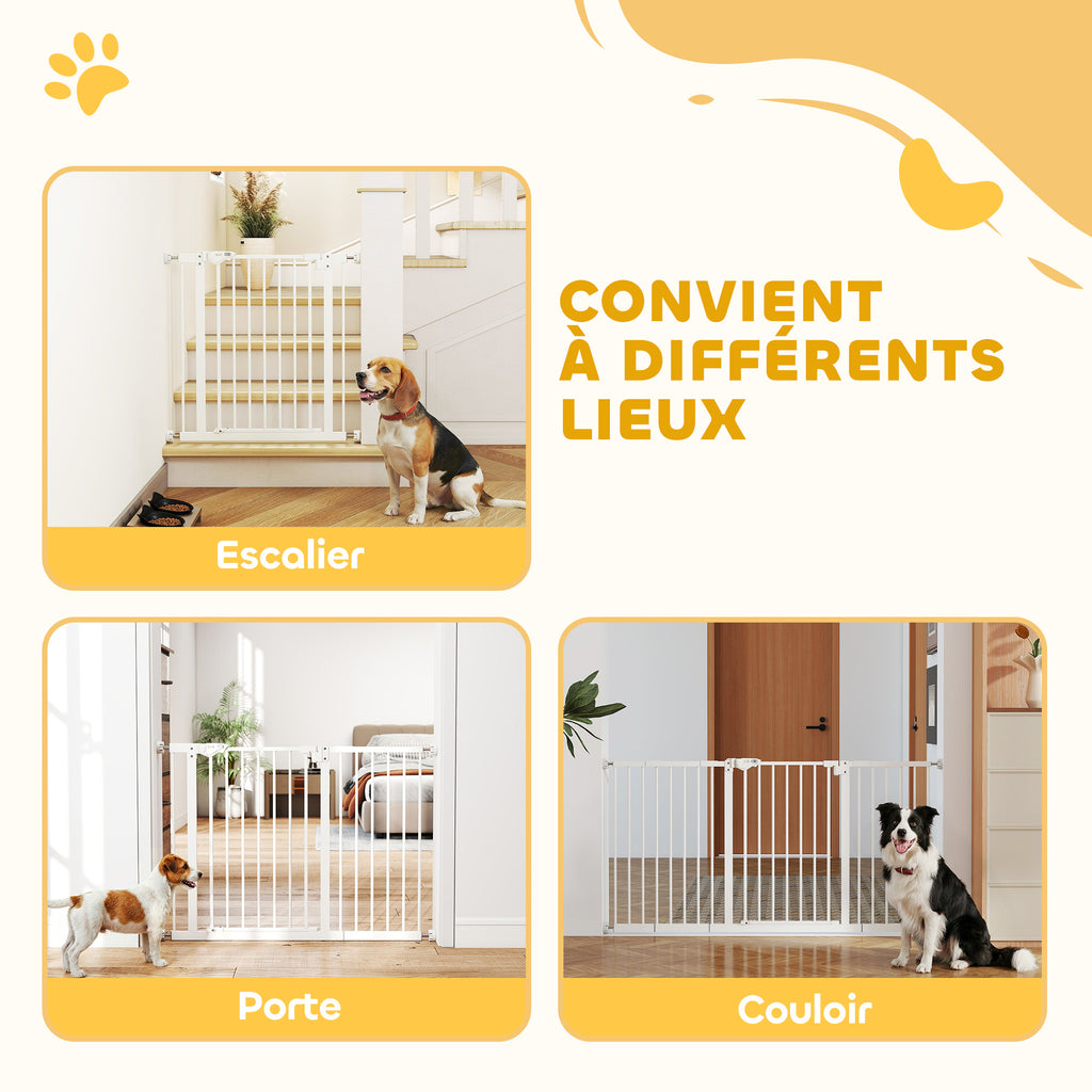 Barrière de sécurité animaux porte fermeture automatique système de double verrouillage sans perçage 3 extensions blanc-7