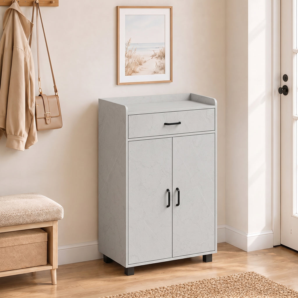 Meuble à Chaussures, Armoire à Chaussures avec 2 Portes, Tiroir, 5 Compartiments et Étagères Réglables, Gris-1