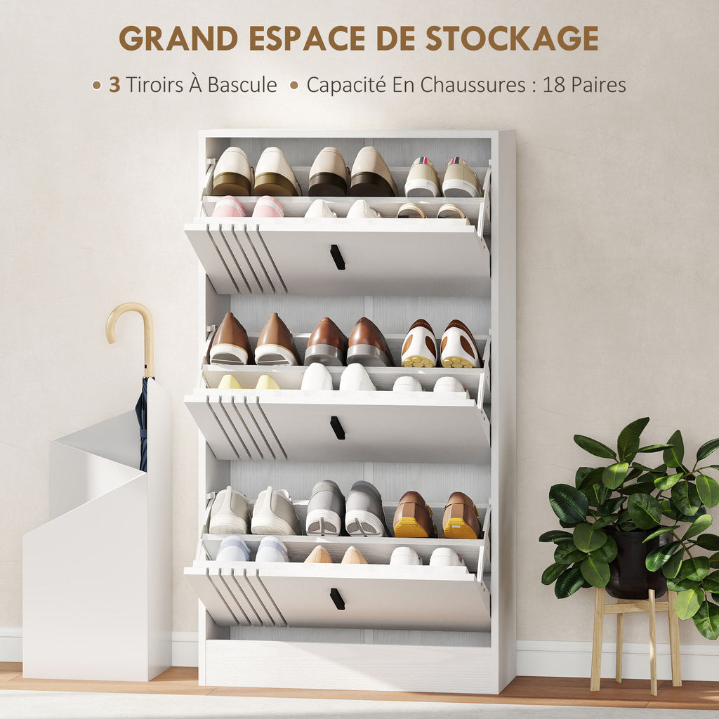 Meuble à chaussures armoire à chaussures à 3 abattants 18 paires grande capacité en bois 63 x 24 x 117 cm blanc-3