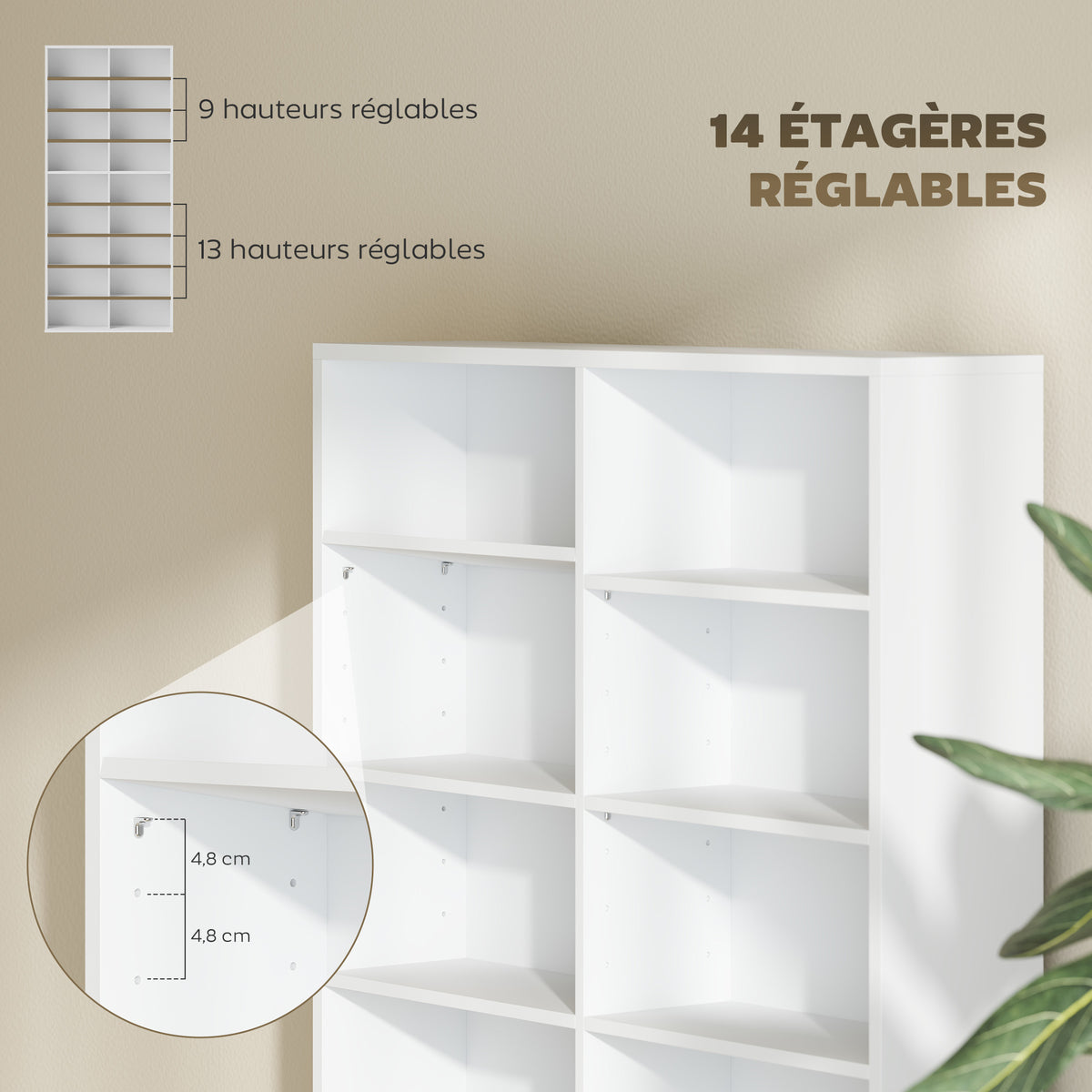 Rangements pour CD et DVD 18 compartiments capacité max. 640 CD/360 DVD 430 Blu-ray 78,5 x 24 x 175 cm blanc-4