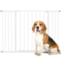 Barrière de Sécurité Chien Réglable 76-107 cm, avec 2 Rallonges (10/15 cm), Ouverture d'une Main, sans Perçage, Blanc-0