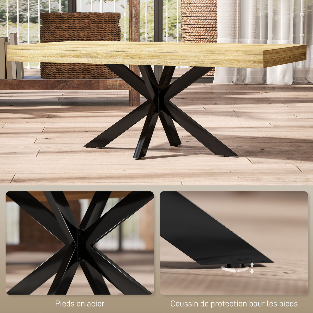 Table Basse rectangulaire table d'appoint Style Industriel en métal Noir et Plateau aspect Bois - dim. 110 x 60 x 45cm-4